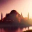 Placeholder: Sultanahmet standing back to back under sky, landscape lake, sunset, illustration concept art anime