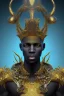 Placeholder: black male African alien, cracks in the head, wicked, Asian eyes, crown, blood, 8k, finely detailed, photo realistic, Boris Vallejo style turquoise skull head gold dragon space alien rain skeleton gold tooth silver helmet silver space suit spaceships