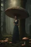 Placeholder: tall slim woman in a dress, in a forest, holding an umbrella made from a mushroom, detailed matte painting, deep colour, fantastical, intricate detail, complementary colours, fantasy concept art, 8k resolution, Unreal Engine 5