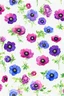 Placeholder: Anemone flower watercolor seamless pattern on white background