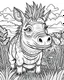 Placeholder: create a 2d black outline, "safari smiling cartoon warthog coloring book for adults", coloring page, low details design, black contour, coloring page design, simple background, colorful , card style, coloring page for adults, white background, sketch style, safari landscape, cartoon style