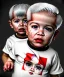 Placeholder: Pedro almodovar toddler, full body, white hair, diagonal shirt, dramatic lighting, hyper realistic