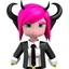 Placeholder: ROBLOX woman character pink hair with horns with white t-shirt and black tie