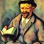 Placeholder: smiling man reading book into microphone by Cezanne