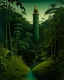 Placeholder: A bluish green tower in a toxic jungle painted by Henri Rousseau