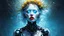 Placeholder: old worn paper, Ethereal bald white woman with thorns, thistles and plant roots on her head, cyberpunk biomechanics digital painting depicting a glowing woman with robotic features, combining human and artificial elements in a gripping sci-fi scene with intricate details and a cinematic atmosphere. Red lips, gold fragments, silver particles, wind, swirls, glare, glow from within, 8K, fine rendering, high detail, hyperrealism, high resolution, multi-layered, hyperdetail, hyperfocus,