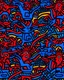 Placeholder: A dark blue demonic empire with jagged horns painted by Keith Haring