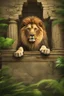 Placeholder: tropical jungle and animals ancient ruins, lion