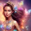 Placeholder:  beautiful face princess fairy smiling with sparkle jewel bikini and butterflies in hair