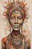 Placeholder: create an abstract expressionist full body illustration of a deeply spiritual, ethereal, darkly magical, epic aged nomadic tribal matriarch with highly detailed and deeply cut facial features, searing lines and forceful strokes, precisely drawn, boldly inked, with rich striking earth tone colors