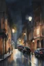 Placeholder: watercolor city, street, night, street lights, ultrarealistic