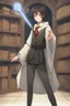 Placeholder: young, intelligent, short-haired, black-haired, serious, curious, uniform, cloak, pendant, right-hand, magic-book, left-hand, magic-wand, bright-eyes, serious-expression, ancient-book, simple-wand, academy, freshman, intellectual, honest, magic-academy, unknown, exploration, youth, vitality, hope, courage, determination, learning, growth, adventure, challenge, passion, effort, trust, friendship, guidance, inheritance, tradition, studio, natural-light, softbox, backlight, reflector, diffuser, spo