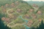 Placeholder: a map, top view of a forest, hills, large city, houses, , comic book, post -apocalypse,, mountain,