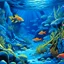 Placeholder: A blue underwater reef with poisonous fish painted by Thomas Hart Benton