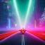 Placeholder: a guy in a futuristic motorbike leaving a futuristic city with neon lights at night, through a super highway, high speed, Looking from behind from a higher view to the highway seeing tall skyscrapers, outer space, vanishing point, super highway, high speed, digital render, digital painting, beeple, noah bradley, cyril roland, ross tran, trending on artstation