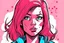 Placeholder: woman with pink hair like comics without feckles