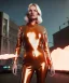 Placeholder: retro sci-fi portrait image from 1980, Los Angeles street explosions, fire, scared people, blonde woman walking, sweet Kate moss face, tight latex suit, soft color, highly detailed, unreal engine 5, ray tracing, RTX, lumen lighting, ultra detail, volumetric lighting, 3d, finely drawn, high definition, high resolution.