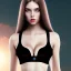 Placeholder: black long hair lady astronaut bra under sunset