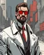 Placeholder: a young man with big muscles who looks like hans gruber wearing a heavy coat and red sunglasses staring with an irritated look on his face