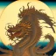 Placeholder: Ukiyo-e art, dragon, mountains and sun in the background