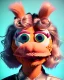 Placeholder: Portrait, hybrid character, waitress woman with monster muppet mask that covers her entire head, retro style, Sesame Street style, smooth, unreal engine 5, god lights, ray tracing, RTX, lumen lighting, ultra detail, volumetric lighting, 3d.