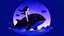 Placeholder: minimalism picture of pretty killer whale and girl on space background in violet color