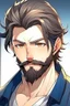 Placeholder: Anime man with beard, handsome. Beautiful anime woman