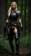 Placeholder: blonde female hunter wearing leather half armour dark fantasy Realistic 4k