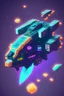 Placeholder: voxel space ship in game asset house anime cyberpunk style starry background