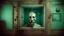 Placeholder: floating Face on the wall in a deserted, empty room, augmented reality, pantomim, masks, eerieland, abstract surrealism, glitter, calotype combineted transparent burgundy and pastel menta color, tintype , performance art