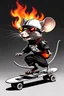 Placeholder: A rat on a skateboard, with glasses and a helmet; the rat laughs; fire coming from behind; cartoon style White ando black colors, with the text "FISCALIA COLOMBIA"