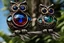 Placeholder: Coloured glass owl set with gemstones, glittering metal and gemstone parts in garden sharp focus elegant extremely detailed intricate very attractive beautiful dynamic lighting fantastic view crisp quality exquisite detail in the sunshine gems and jewels