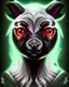 Placeholder: Comic book art style black lamb with red eyes, contrasting green meadow, cartoonist, digital portrait, dark fantasy, black iridescent skin, holographic, shiny, PVC texture, wet look, anime, gothic