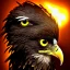 Placeholder: warrior with eagle beak feathers glowing eyes and eye patch