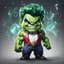 Placeholder: chibi cute caricature of Hulk as a 1930's clown, surrounded by will-o'-the-wisp, elegant, close wiew, dynamic pose, photorealistic rendering --ar 2:3 --stylize 500 --v 6