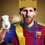 Placeholder: messi as king with wearing crown and king stuffs and clothes and holding a little white goat on his hand ,hyperrealistic,8k,detailed,rendered.texrured.