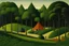 Placeholder: A green forest with elven huts painted by Henri Rousseau