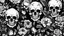 Placeholder: tracery of flowers and realistic skulls, black and white, Maximum minimalism