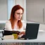 Placeholder: Detailed photo of a office girl with a laptop