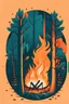 Placeholder: perfect round ball burning in a bonfire inside a forest, 2D flat illustration style, monoline, 3 colors max