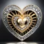 Placeholder: A magnificent golden and silver heart-shaped sign adorned with a stunning golden sphere encrusted with sparkling diamond clusters at its center, elegantly spinning in position.