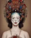 Placeholder: head and shoulders portrait of Queen Mary, face paint, jester hat, sad expression, Takato Yamamoto artist, Akiya Kageichi artist, Jedediah Berry inspired, 8k resolution concept art portrait, dynamic lighting, hyperdetailed, intricately detailed, maximalist, beautiful, peaceful