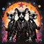 Placeholder: Three Blind Mice with black blind-person style glasses, astral star-filled background, sinister, modern graffiti street art on city wall, dramatic, eerie, warm colors, dynamic diagonal composition, by Jef Soto and Blek de rat and Petros Afshar, color spray paint, concept art, stunning, Eldritch