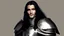 Placeholder: A dashing knight in steel plate armour, long black hair, pretty face, dignified