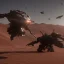 Placeholder: Armored Core machine robot fights another Armored Core fly in the sky in the desert with the ocean where you can see the space in the sky with the twilight on the horizon, 4k resolution