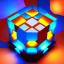 Placeholder: a blue metallic 4d cube inside a 4d orange rotating cube in a 4 dimension environment