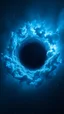 Placeholder: Intense cold dark blue Hole explosion in deep space. Hole apocalypse wipes out Universe. Cold blue cloudy hole collision explodes in outer space.a shape of devilish dark body with hood in the hole like sucked in side Epic galaxy with growing black hole. Cinematic interstellar