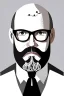 Placeholder: black and white,real estate agent,bald male withe beard,55 years old,glasses,, necktie,portly,detailed drawing,white background