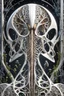 Placeholder: 3D rendering of Expressively detailed and intricate of a hyperrealistic “alien anatomy”: rear view, scientific, single object, glossy white, shinning silver , a lot of vines, tribalism, laboratory background, shamanism, cosmic fractals, octane render, 8k post-production, detailled metalic bones, dendritic, artstation: award-winning: professional portrait: atmospheric: commanding: fantastical: clarity: 16k: ultra quality: striking: brilliance: stunning colors: amazing depth