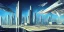 Placeholder: Spaceport on a heavy industrialized planet with futuristic high rise buildings with glass facades in the background and a docked spaceship in the foreground, retrofuturistic, art by John Berkey, brutalist architecture, insanely detailed, vibrant, 8k uhd, cinematic atmosphere, ultra-wide angle, street level view, brush strokes, blue sky with clouds, sharp focus